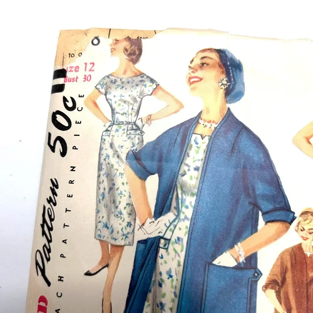 Simplicity Vintage 1950's Pattern #1458 Women's Coat‎ With Detachable Collar